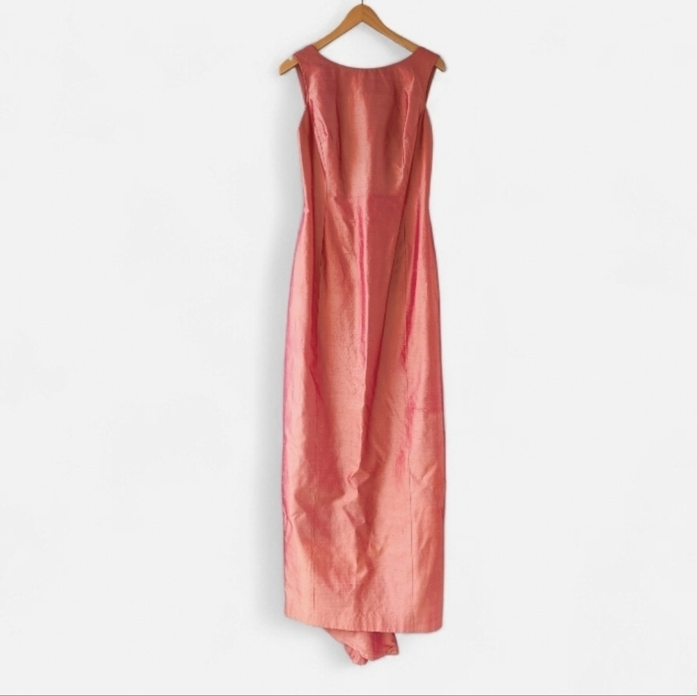 David Meister Coral Pink Satin Prom Gown